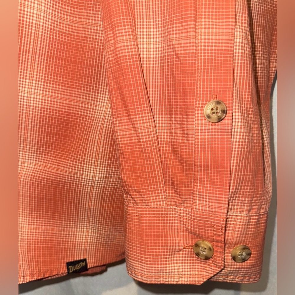 Duluth Trading Shirt Orange Plaid Long Sleeve Button Up UNTUCKED Mens 3XL - Picture 9 of 12